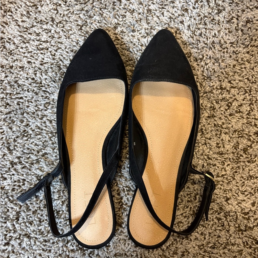 Loft Black Pointed-Toe Slingback Flats